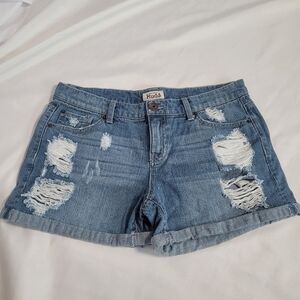 Mudd Distressed Mid Rise Denim Shorts Rolled Cuff Size 11